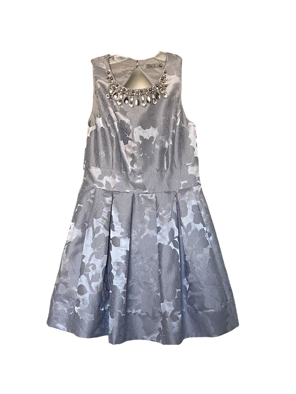 Eliza J Women's Size 6 Silver Jeweled Floral Brocade Fit and Flare Holiday Dress